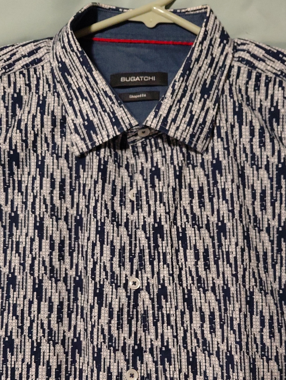 Bugatchi Navy and White Geometric Print Button-Down Shirt